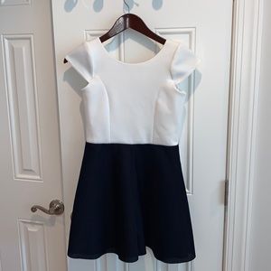 Aqua girl dress, white/ navy blue, Size 14